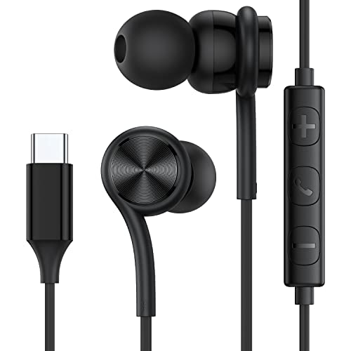 USB C Headphones Earbuds,USB Type C Wired Magnetic Noise Canceling in-Ear Headset with Microphone for iPad Pro Samsung Galaxy S23+ S22 S21 S20 FE Ultra Note 10 20 Pixel 7 6 5 4 Oneplus 9 8T 7T, Black