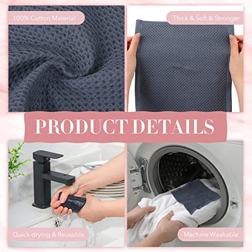 Irenare 50 Pack Cotton Waffle Weave Dish Towels for Kitchen, Dish Cloths for Washing Dishes, Ultra Soft Absorbent Dish Towels Quick Drying Dishes Wash Towel, 9.8 x 9.8 in, Dark Grey