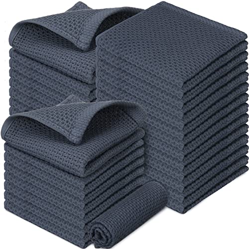 Irenare 50 Pack Cotton Waffle Weave Dish Towels for Kitchen, Dish Cloths for Washing Dishes, Ultra Soft Absorbent Dish Towels Quick Drying Dishes Wash Towel, 9.8 x 9.8 in, Dark Grey