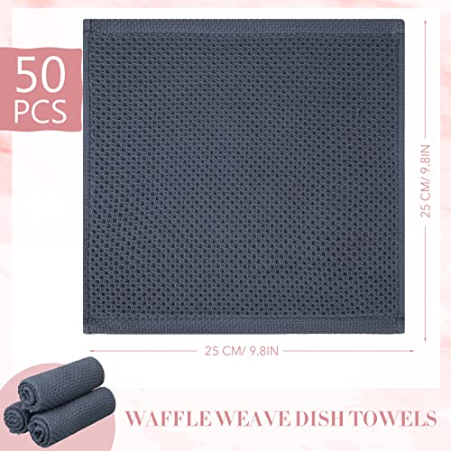 Irenare 50 Pack Cotton Waffle Weave Dish Towels for Kitchen, Dish Cloths for Washing Dishes, Ultra Soft Absorbent Dish Towels Quick Drying Dishes Wash Towel, 9.8 x 9.8 in, Dark Grey