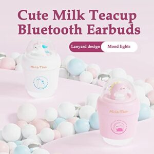 Kids Earbuds for Small Ear Canals Pink Kids Wireless Earbuds for Kids Ear Buds Cute Milk Tea Cups Bluetooth in-Ear Headphones Earphones for kids with Microphones for iPhone, Android, iPad ,Galaxy