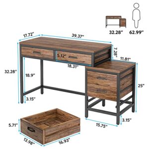 LITTLE TREE Home Office Computer Desk with Drawers, Rustic Brown