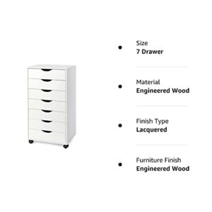 TUSY 7-Drawer Chest, Storage Dresser Cabinet with Wheels, Tall Chest of Drawers for Closet and Bedroom (White, 7 Drawer)