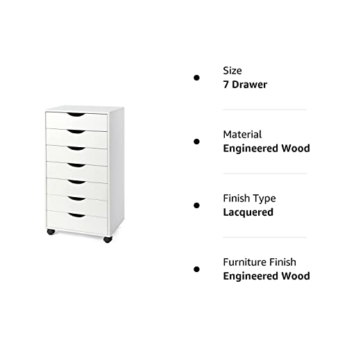 TUSY 7-Drawer Chest, Storage Dresser Cabinet with Wheels, Tall Chest of Drawers for Closet and Bedroom (White, 7 Drawer)