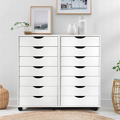 TUSY 7-Drawer Chest, Storage Dresser Cabinet with Wheels, Tall Chest of Drawers for Closet and Bedroom (White, 7 Drawer)