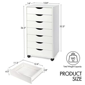 TUSY 7-Drawer Chest, Storage Dresser Cabinet with Wheels, Tall Chest of Drawers for Closet and Bedroom (White, 7 Drawer)