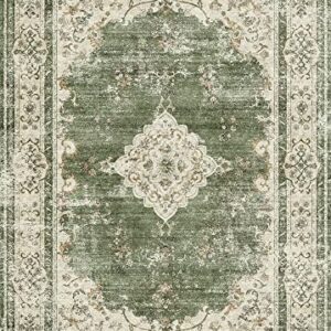 Valenrug Washable Rug 5x7 - Ultra Thin Green Collection Area Rug, Stain Resistant Non-Skid Rugs for Living Room, Persian Boho Bedroom Rugs(5'x7', TPR40-Green)
