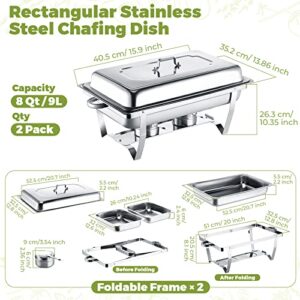 4 Pcs Chafing Dishes Buffet Set Stainless Steel Chafing Dishes 9.5 Qt Rectangular Chafers 3.7 Qt Round Buffet Warmers Set Silver Food Warm with Folding Frame for Banquet Party Catering Supplies