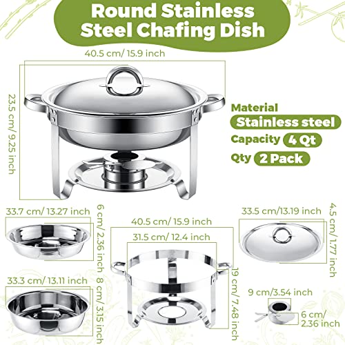 4 Pcs Chafing Dishes Buffet Set Stainless Steel Chafing Dishes 9.5 Qt Rectangular Chafers 3.7 Qt Round Buffet Warmers Set Silver Food Warm with Folding Frame for Banquet Party Catering Supplies