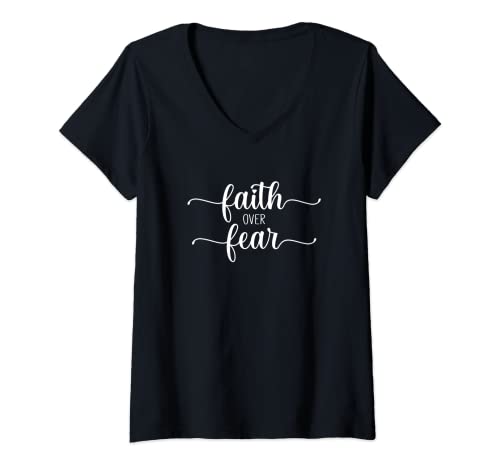 Womens Faith Over Fear - God, Jesus, Christian Bible Inspirational V-Neck T-Shirt