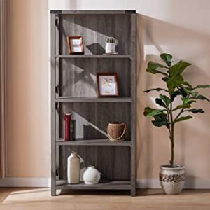 AMERLIFE 4-Tier Bookshelf, Tall Industrial Book Shelf, Rustic Wood & Metal X Frame Farmhouse Bookcase & Bookshelves for Living Room, Bedroom, Grey Wash, 64'', (bookshelf21B)
