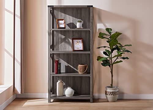 AMERLIFE 4-Tier Bookshelf, Tall Industrial Book Shelf, Rustic Wood & Metal X Frame Farmhouse Bookcase & Bookshelves for Living Room, Bedroom, Grey Wash, 64'', (bookshelf21B)