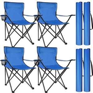 4 pack outdoor folding chairs camp chair beach chair portable folding camping chairs lightweight lawn chair foldable sports chair with cup holder carrying bags (blue,19.7 x 19.7 x 31.5 inch)