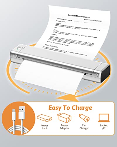 Odaro M08F Letter Portable Printer Wireless for Travel, Bluetooth Thermal Printer Inkless, Small Compact Printer Support 8.5" X 11" Letter Size Thermal Paper, Work with Laptop Phone and Pad - Silver