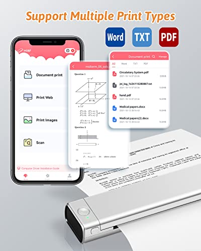 Odaro M08F Letter Portable Printer Wireless for Travel, Bluetooth Thermal Printer Inkless, Small Compact Printer Support 8.5" X 11" Letter Size Thermal Paper, Work with Laptop Phone and Pad - Silver