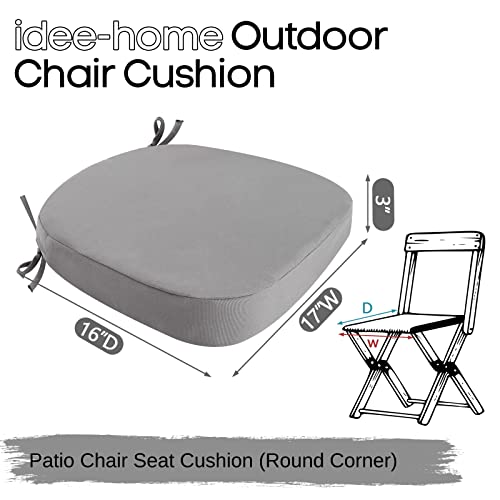 idee-home Outdoor Chair Cushions Set of 4, Thick 3" Outdoor Cushions Patio Furniture with Ties, Waterproof Patio Chair Pads Seat Dining Chair Cushions 17" x 16" x 3" Silver Grey