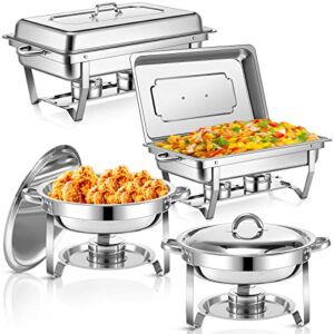 4 pack chafing dish buffet set 9.5 qt rectangular stainless steel chafers 3.7 qt round chafing dishes with foldable frame full size pans buffet server catering warmer for wedding banquet party dinner