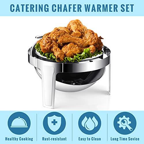 3 Pack Roll Top Chafing Dish Buffet Set 6 Quart Round Stainless Steel Chafer for Catering with Solid Stand and Fuel Holder Buffet Servers and Warmers for Party Banquets Wedding Buffets