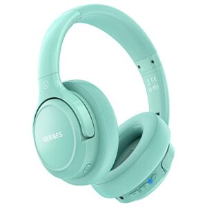 bluetooth headphones over ear,beribes 65h playtime and 6 eq music modes wireless headphones with microphone,hifi stereo foldable lightweight headset, deep bass for home office cellphone pc etc.(green)