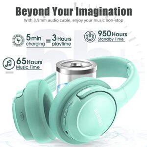 Bluetooth Headphones Over Ear,BERIBES 65H Playtime and 6 EQ Music Modes Wireless Headphones with Microphone,HiFi Stereo Foldable Lightweight Headset, Deep Bass for Home Office Cellphone PC Etc.(Green)