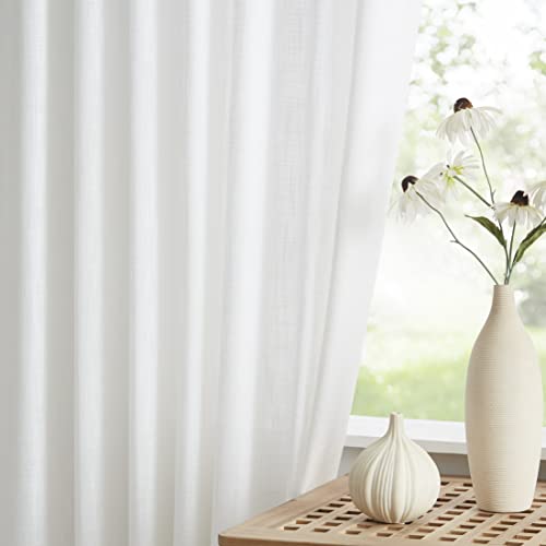 Vision Home White Pinch Pleated Semi Sheer Curtains Textured Light Filtering Window Curtains 84 inch for Living Room Bedroom Rayon Blended Pinch Pleat Drapes with Hooks 2 Panels 40" Wx84 L