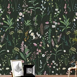 JiffDiff Floral Wallpaper Peel and Stick Farm Floral 472.44" x 17.32" Wildwood Wallpaper Dark Wallpaper Self Adhesive Wallpaper Coverage 60 sq.ft