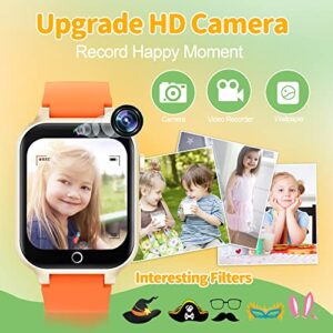 AWEHIRU Kids Smart Watch Girls Boys - Smart Watch for Kids Games Watch with 26 Games Music Player HDCamera Pedometer Alarm Video Flashlight Birthday Gifts for Kids 3-12 Years Old (Orange)