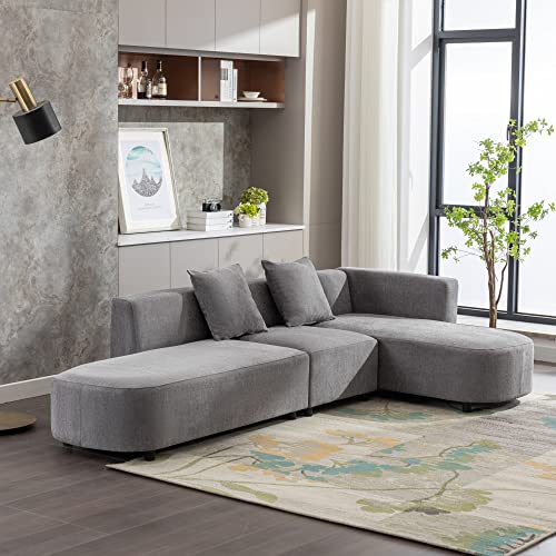 Merax Luxury Modern Living Room Sofa Sectional Upholstery Couch with Chaise 3-Piece Set, L Shape Love Seats, Gray