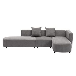 Merax Luxury Modern Living Room Sofa Sectional Upholstery Couch with Chaise 3-Piece Set, L Shape Love Seats, Gray