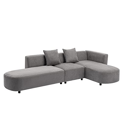 Merax Luxury Modern Living Room Sofa Sectional Upholstery Couch with Chaise 3-Piece Set, L Shape Love Seats, Gray