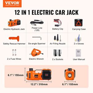 VEVOR Electric Car Jack, 5 Ton/11023 LBS Hydraulic Jack Lift with Electric Impact Wrench, Built-in Inflatable Pump, and LED Light for SUV MPV Sedan Truck Change Tires Garage Repair