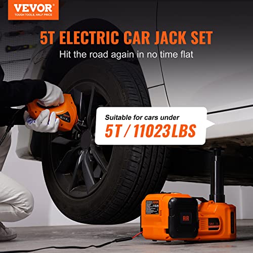 VEVOR Electric Car Jack, 5 Ton/11023 LBS Hydraulic Jack Lift with Electric Impact Wrench, Built-in Inflatable Pump, and LED Light for SUV MPV Sedan Truck Change Tires Garage Repair