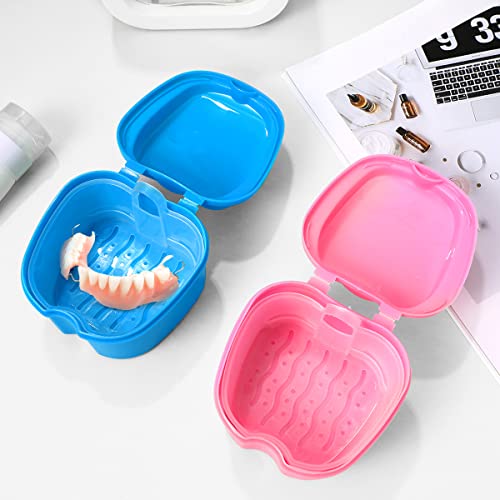 Denture Case Denture Cup Holder Storage Soak Container with Strainer Basket for Travel Cleaning 2 Pack