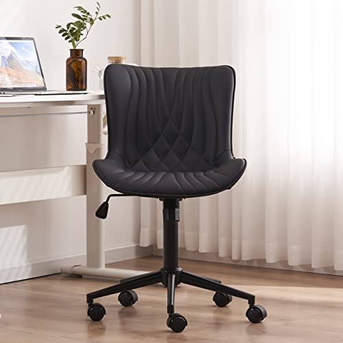 YOUTASTE Office Chair Modern Armless Desk Chair, Height Adjustable Swivel Rocking Computer Task Chair, Faux Leather Sewing Chairs with Wheels, Stylish Lounge Vanity Chair,Black