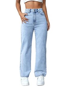 makemechic women's straight leg jeans casual high waisted denim pants light wash a m