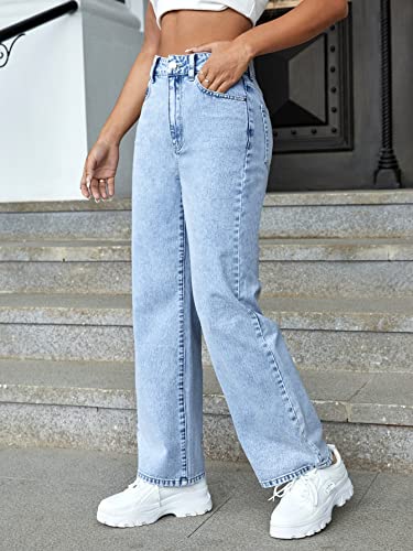 MakeMeChic Women's Straight Leg Jeans Casual High Waisted Denim Pants Light Wash A M