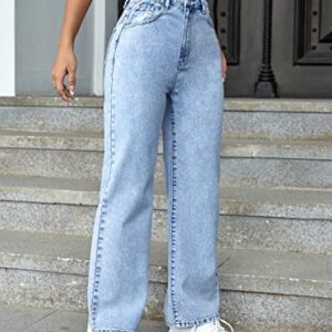 MakeMeChic Women's Straight Leg Jeans Casual High Waisted Denim Pants Light Wash A M