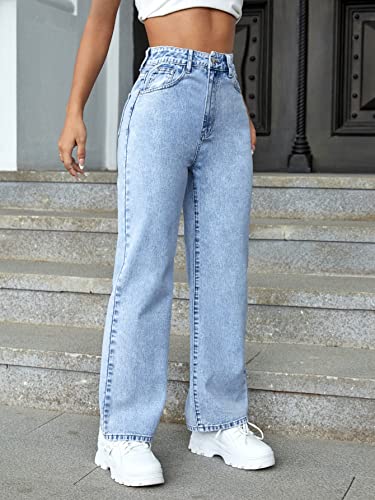 MakeMeChic Women's Straight Leg Jeans Casual High Waisted Denim Pants Light Wash A M