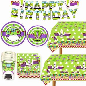 light inspired year birthday decorations buzz birthday party supplies include banner table cloth plate napkins and cups for toy inspired story 1st 2nd 3rd 4th 10th bday,serve 30 guests