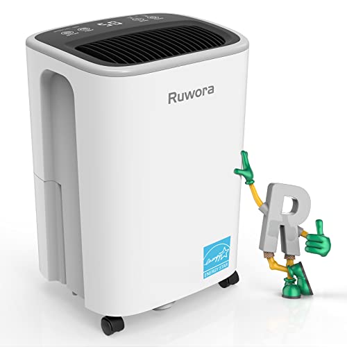 Dehumidifier 2500 Sq.Ft 30 Pint, Dehumidifiers with Drain Hose, 0.66 Gallon Water Tank, Energy Star Certified, RUWORA Dehumidifiers for Home Basement Bedroom Bathroom, Overflow Protection, 24H Timer