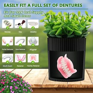 YCROJBK Denture Bath, Invisible Denture Case Designed As Artificial Eucalyptus Potted Plants, Denture Cup With Strainer For Retainer, Mouth Guard & Dentures, Perfect For Home Decoration