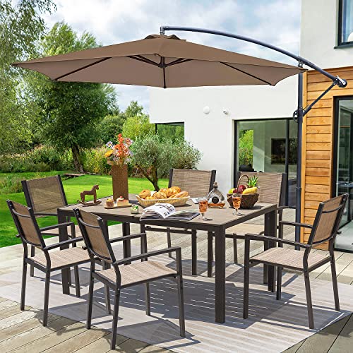 Homall 7 Pieces Patio Dining Set Outdoor Furniture with 6 Stackable Textilene Chairs and Large Table for Yard, Garden, Porch and Poolside (Beige)
