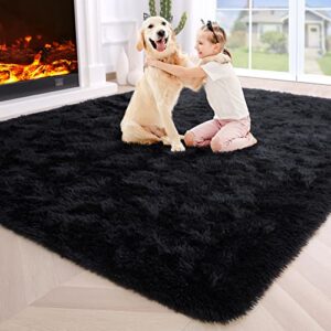 noahas fluffy black rugs for bedroom,4x6 shaggy fuzzy bedroom rug carpet,soft rug for kids room,thick area rugs for living room,plush nursery rug for baby,cute room decor for girls boys