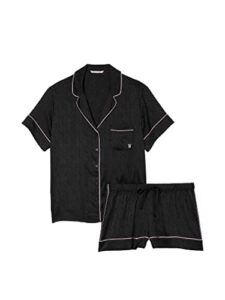 victoria's secret silky satin two piece short pajama set, satin fabric, unlined, women's pajamas, black (xl)