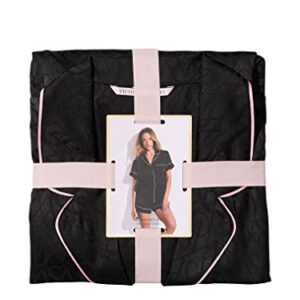 Victoria's Secret Silky Satin Two Piece Short Pajama Set, Satin Fabric, Unlined, Women's Pajamas, Black (XL)