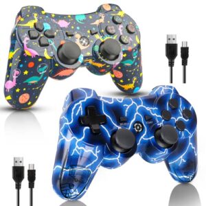 oubang 2 pack remotes work for ps3 controller wireless, cool blue gamepad compatible with playstation 3 controller, wireless game control for ps3 with upgraded joystick, pa3 controllers for ps3 gift