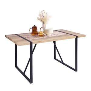 furniutrer 55 inch rectangular modren heavy-duty metal frame room dining table, medium, oak