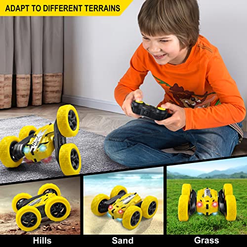 BTEC Remote Control Car for Kids, Rc Stunt Cars with Double Sided 360° Rotating Drift Rc Car for Boys 4-6 6-8 8-12 (Yellow)