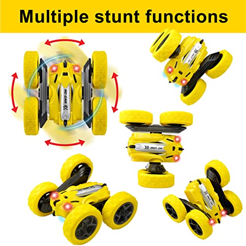 BTEC Remote Control Car for Kids, Rc Stunt Cars with Double Sided 360° Rotating Drift Rc Car for Boys 4-6 6-8 8-12 (Yellow)