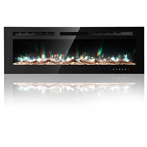 50 inch Electric Fireplace Wall Mounted, Led Fireplace, Wall Fireplace Electric with Remote Control, Electric Fireplace Inserts, Adjustable Flame Colors and Speed